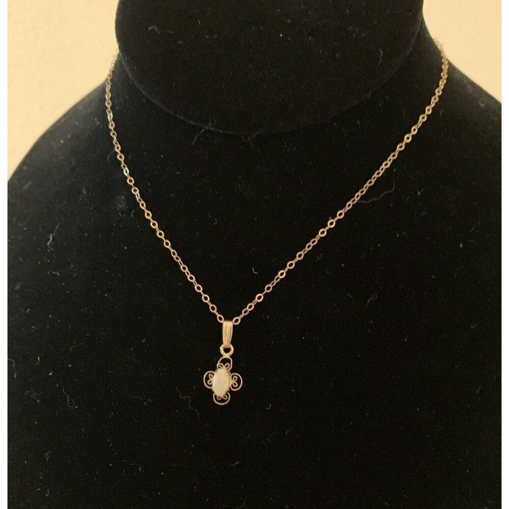 Vintage 14K GF Fire Opal Necklace 17” Oval Dainty Filigree